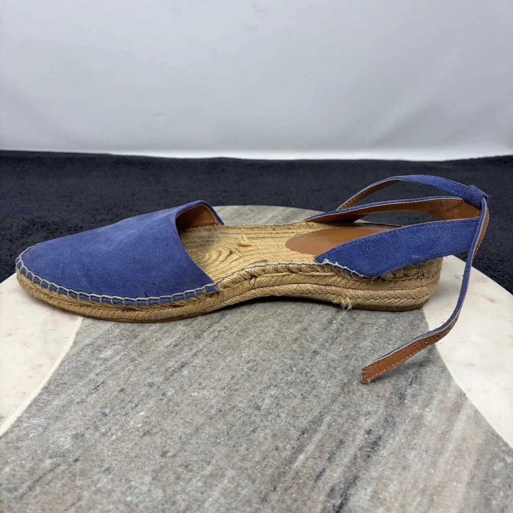 Adolfo Dominguez Blue Suede Espadrille Flats Ankle Tie Womens Sz 39 US 8.5 Coast